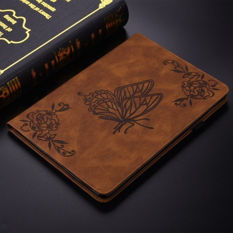 Чехол-книжка Butterfly Flower Embossed Leather на Xiaomi Pad 7 / Pad 7 Pro - коричневый