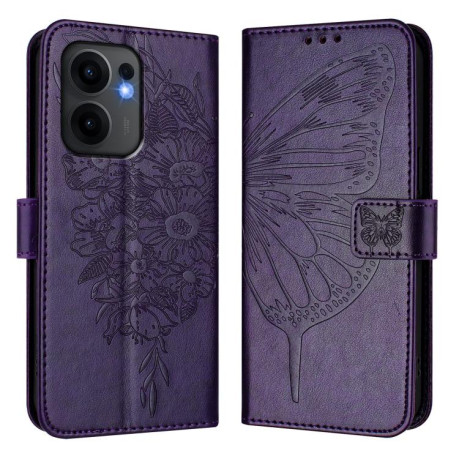 Чехол-книжка Embossed Butterfly для OPPO Reno13 F/Reno13 FS- фиолетовый