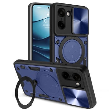 Чохол із шторкою камери CD фактурою та підставкою на OnePlus Ace 5 Racing / Nord CE5 - синій