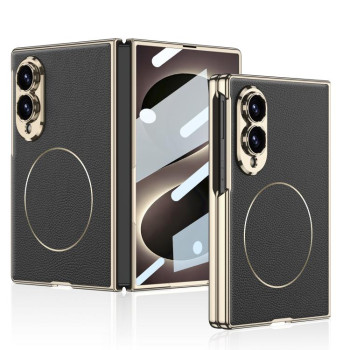 Чохол GKK Integrated Electroplated Leather Magnetic Nickel Ring з магнітним кільцем на Samsung Galaxy Fold8 5G — золотий/чорний
