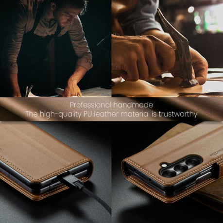 Чехол-книжка CaseMe 023 Butterfly Buckle Litchi Texture RFID Anti-theft Leather для Samsung Galaxy Fold 7 - коричневый