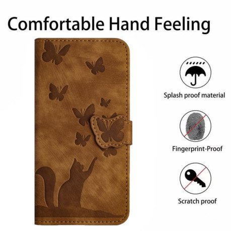 Чехол-книжка Cat Embossing Pattern на Xiaomi Redmi A4 5G - коричневый
