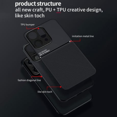 Противоударный чехол Tilt Strip Grain на OPPO Reno14 Global  - синий