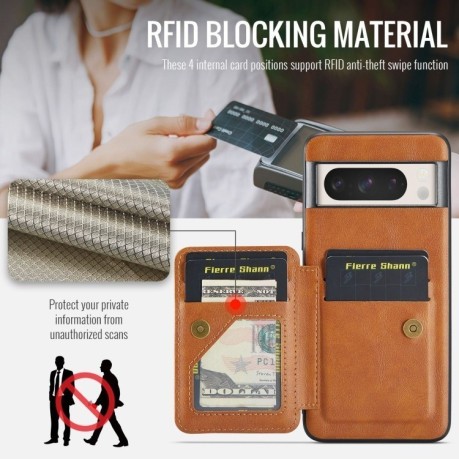 Чехол Fierre Shann Oil Wax Cow Leather Card Holder на Google Pixel 8a - коричневый