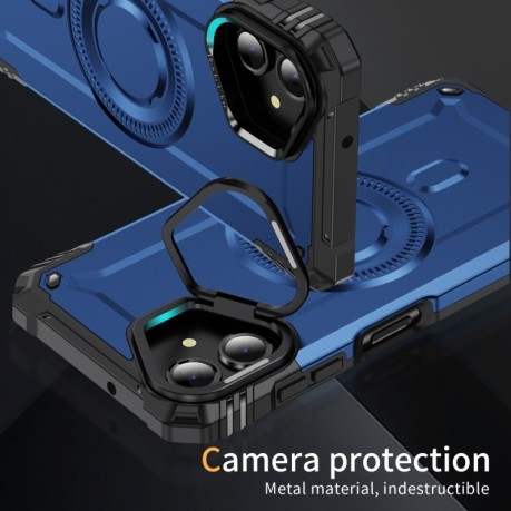 Противоударный чехол MagSafe Lens Holder PC Hybrid TPU для Samsung Galaxy A06 - синий
