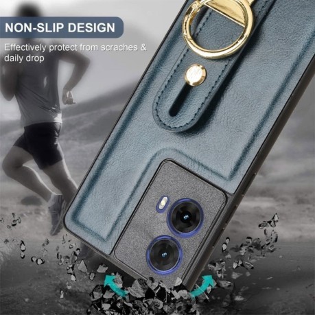 Противоударный чехол Wristband Leather Back для Motorola Moto G85 5G - синий