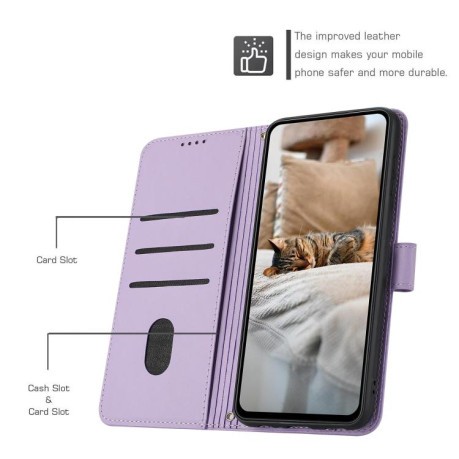 Чехол-книжка Embossed Kitten Phone Leather для Motorola Edge 60 Fusion - фиолетовый