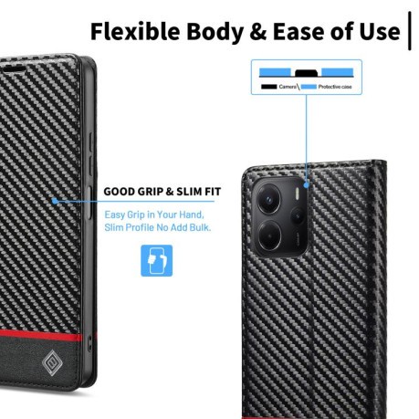 Чехол-книжка LCIMEEKE Carbon Fiber для  Xiaomi Redmi Note 14 4G 164.48  - Black