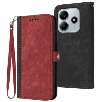 Чехол-книжка Side Buckle Double Fold Hand Strap Leather для Xiaomi Redmi Note 14 5G/Poco M7 Pro 5G - красный
