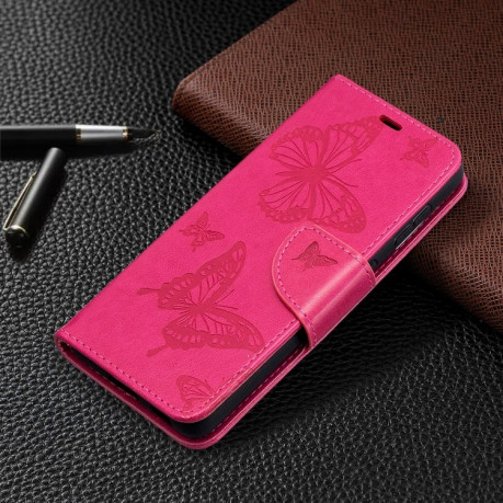 Чехол-книжка Butterflies Pattern на Samsung Galaxy S21 - пурпурно-красный