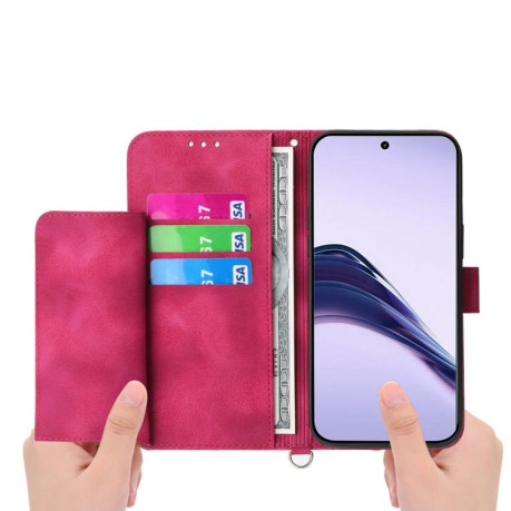 Чехол-книжка Skin-feel Flowers Embossed для Realme 14 Pro+ - винно-красный