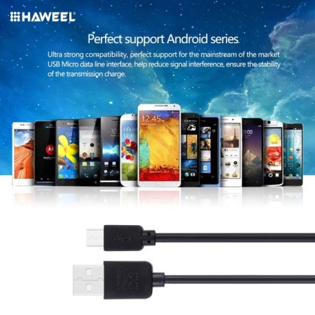 Зарядний кабель HAWEEL 1m High Speed ​​35 Cores Micro USB на USB Data Sync Charging Cable - чорний