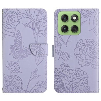 Чехол-книжка с мягкой фактурой и тиснением Butterfly на Motorola Edge 60 Pro - фиолетовый