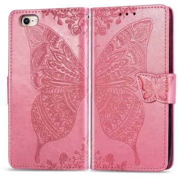 Чехол-книжка Butterfly Love Flower Embossed на iPhone SE 3/2 2022/2020/7/8 - розовый