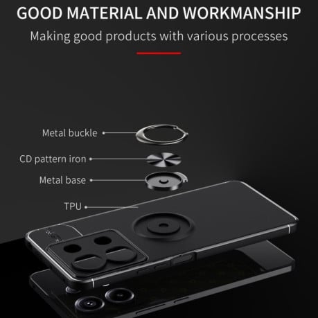 Ударозащитный чехол Metal Ring Holder для Xiaomi Redmi Note 13 Pro 5G/Poco X6 5G - черно-голубой