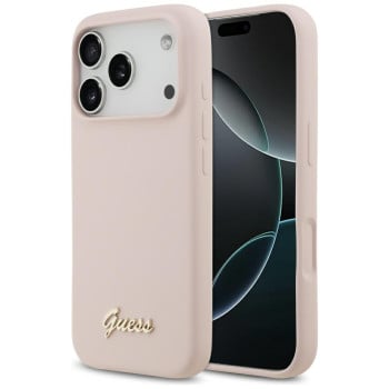 Оригінальний силіконовий чохол Guess Silicone Script Metal Logo з MagSafe на iPhone 17 Pro - Pink