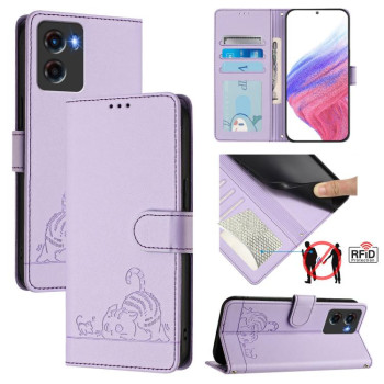 Чехол-книжка Cat Embossing Pattern на Motorola Moto G05 5G - фиолетовый