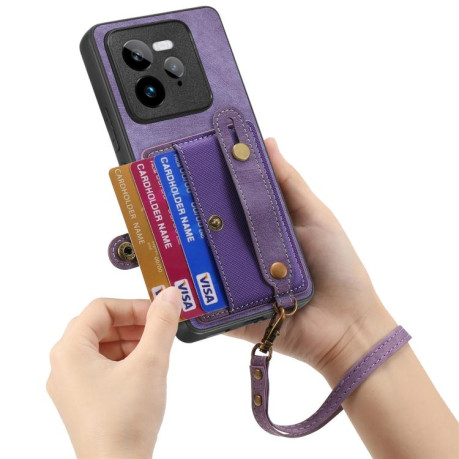 Противоударный чехол Retro Cross Wristband Wallet Leather для Realme GT 7 Pro - фиолетовый