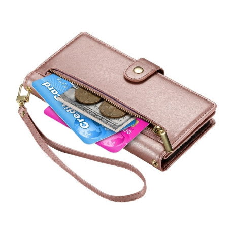 Чехол-кошелек Nine Card-slot Zipper Wallet Bag Leatherдля Samsung Galaxy S24 FE 5G - розовый