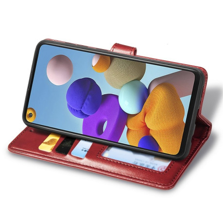 Чехол-книжка Retro Solid Color на Samsung Galaxy A21S - винно-красный