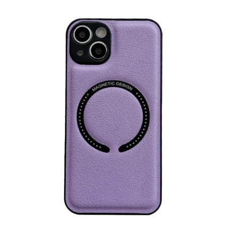 Противоударный чехол Litchi Texture Magsafe для iPhone 14 - фиолетовый
