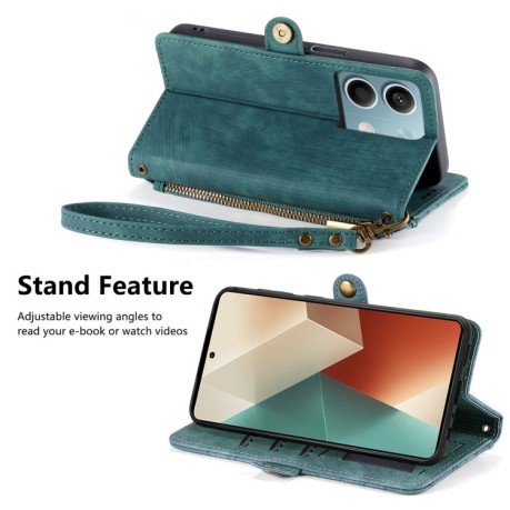 Чехол-книжка Geometric Zipper Wallet Side Buckle Leather для Redmi Note 13 4G - зеленый