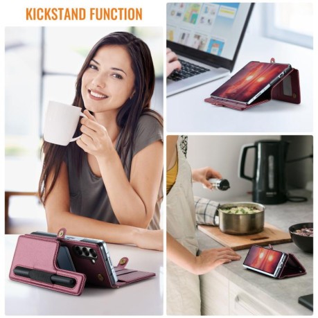 Чехол-книжка CaseMe C22 Card Slots Holder RFID Anti-theft для Samsung Galaxy Fold 7 - красный