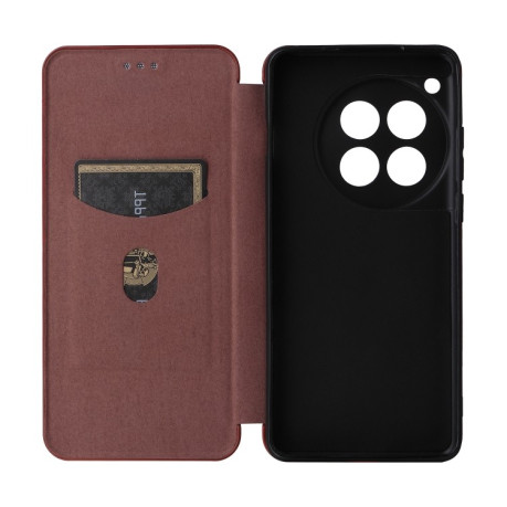 Чехол-книжка Carbon Fiber Texture на OnePlus 12 - коричневый