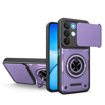 Протиударний чохол зі шторкою камери Sliding Camshield та кільцем-підставкою на Realme 15x India / C85 5G — фіолетовий