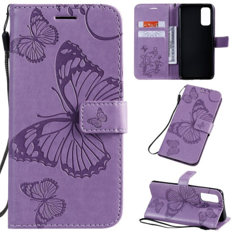 Чехол-книжка Pressed Printing Butterfly Pattern на Samsung Galaxy S20 -фиолетовый