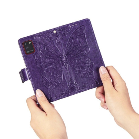 Чехол-книжка Butterfly Love Flower Embossed на Samsung Galaxy A31 - темно-фиолетовый