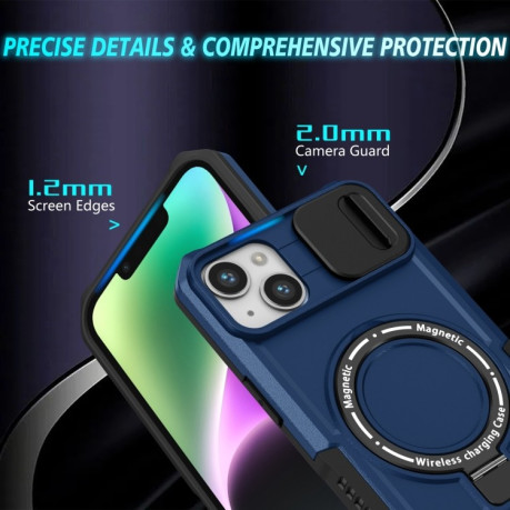 Противоударный чехол Sliding Camshield Magsafe Holder для iPhone 15 - синий