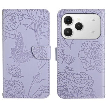 Чехол-книжка Skin Feel Butterfly Embossed на Tecno Spark 40 4G — фиолетовый
