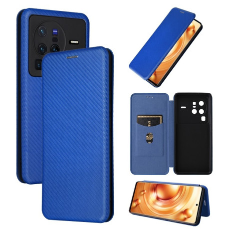 Чохол-книжка Carbon Fiber Texture на Vivo X80 Pro 5G - синій