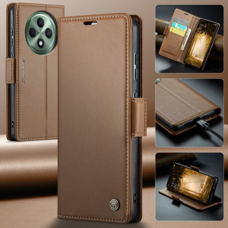 Чехол-книжка CaseMe 023 Butterfly Buckle Litchi Texture RFID Anti-theft Leather для OPPO Reno12 F/12 FS 5G - коричневый