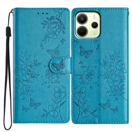 Чехол-книжка Butterflies and Flowers Leather для Redmi Note 14 4G 164.84mm - синий