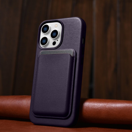 Кожаный чехол iCarer Genuine Leather (MagSafe) для iPhone 14 Pro - темно-фиолетовый