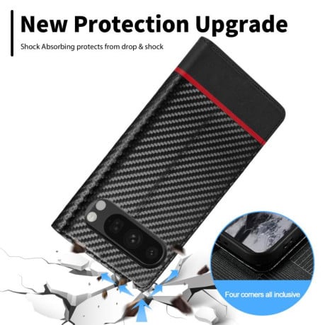 Чохол-книжка LC.IMEEKE з фактурою Carbon Fiber на Google Pixel 10 / 10 Pro - Black