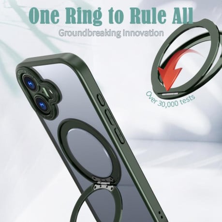 Чехол kalebol с MagSafe и подставкой 360 Metal Ring Holder на iPhone 17 - зеленый