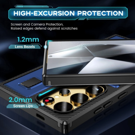Противоударный чехол Ring Holder Carbon Fiber PC Hybrid TPU для Samsung Galaxy S25 Ultra 5G - синий
