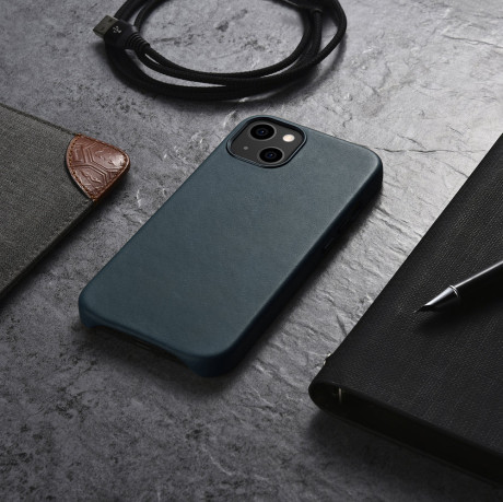 Кожаный чехол iCarer Leather Oil Wax (MagSafe) для iPhone 13 mini - синий