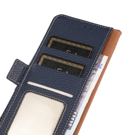 Шкіряний чохол-книжка KHAZNEH Genuine Leather RFID для iPhone 12/12 pro - синій
