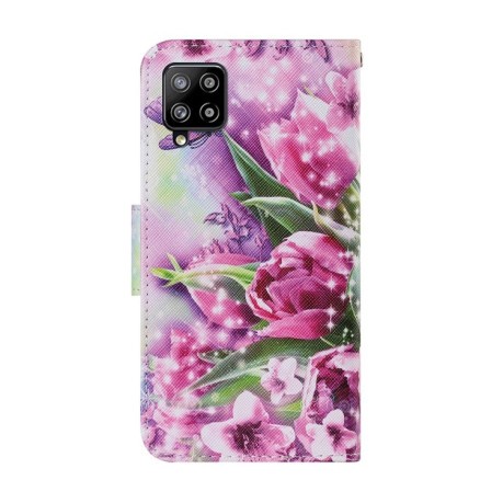Чехол-книжка Coloured Drawing Pattern для Samsung Galaxy M32/A22 4G - Rose Butterfly