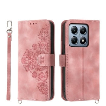 Чохол-книжка Skin-feel Flowers Embossed для Xiaomi 14T Pro - рожевий