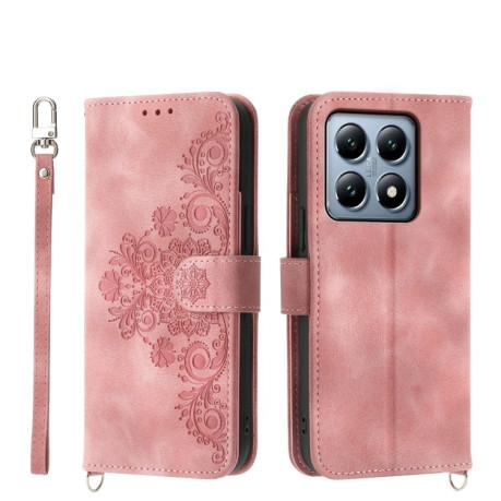 Чехол-книжка Skin-feel Flowers Embossed для Xiaomi 14T Pro - розовый