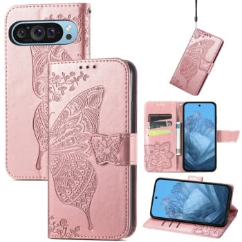Чехол-книжка Butterfly Love Flower Embossed для Google Pixel 9 - розовое золото