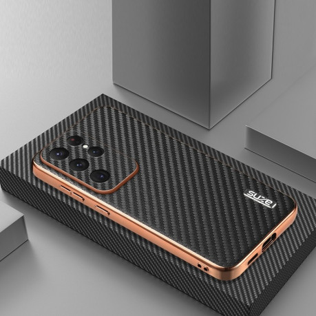 Ударозахисний чохол AZNS Electroplated Edge Carbon Fiber Texture  для Samsung Galaxy S25 Ultra 5G - чорний