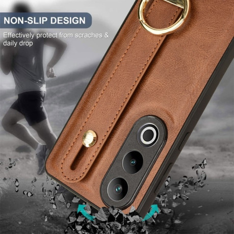 Противоударный чехол Wristband Leather Back для OnePlus Ace 3V - коричневый