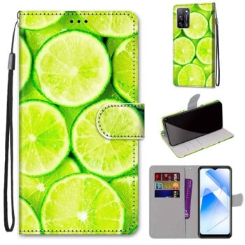 Чехол-книжка Coloured Drawing Cross для OPPO A54 4G / A16 4G / A53s 5G / A55 5G - Green Lemon