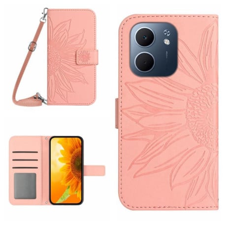 Чехол-книжка Skin Feel с рисунком подсолнуха на OPPO A5x 4G Global / 5G Global - розовый